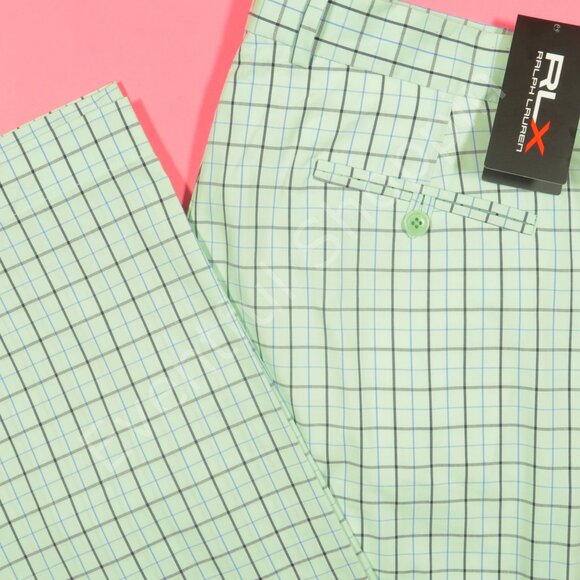 Ralph Lauren Mens 35 Mint Green RLX Golf Pants Tattersall Check Flat Front New - Picture 1 of 8